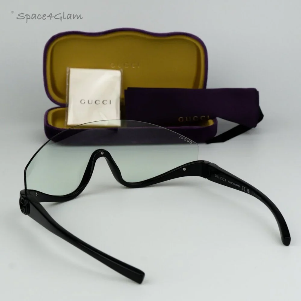 NEW Gucci GG1650S 005 Shiny Black Green Unisex Shield Mask Sunglasses GG 1650S